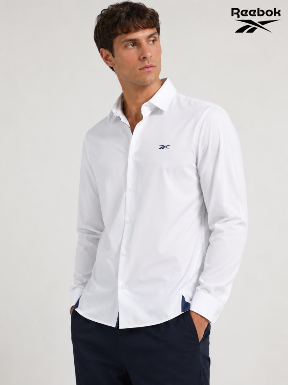 Reebok Men’s Slim Fit Dress Shirt White Button Up Long Sleeve Size M NWT